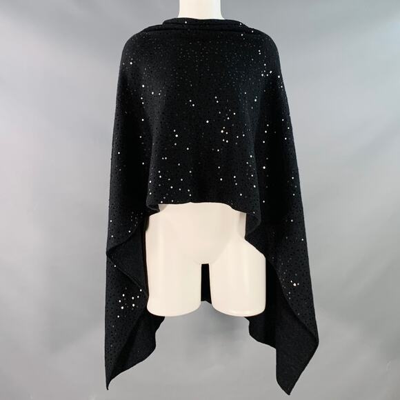 NEIMAN MARCUS Black Sequin Knit Cashmere Scarf Shawl - Picture 1 of 6